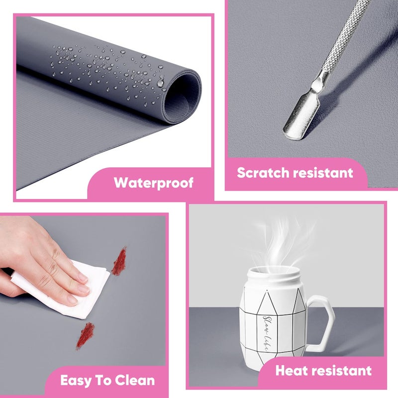 Subay Nail Art Table Mat, Fiber PU Leather Nail Arm Rest Pad for Acrylic Nails, Foldable Nail Hand Rest Pillow Manicure Pad Acrylic Nail Desk Mat for Nail Technician - Grey - Image 4